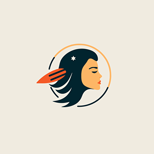 minimalist logo, vector art, simple flat full color shape space girl and rocket space ship