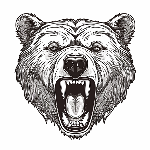 angry grizzly bear mouth open, Sticker, Contour, Vector, Art,White Background, Detailed