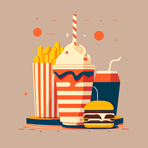 vector art, burger, fries and milkshake in 70s American diner