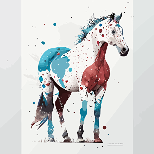 poster, publicité, cheval appaloosa couleur marron et blanc, style 1800, theme bleu blanc rouge, illustration, vectorized, flat, sans fond