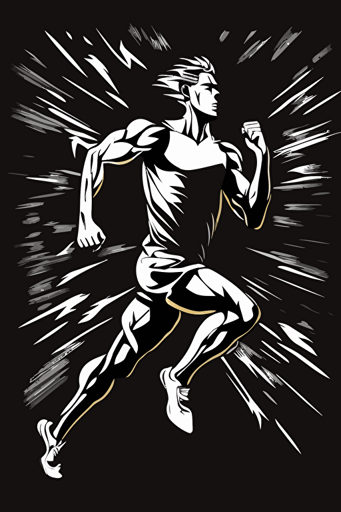 abstract outdoor jogging man, grey and white colors, pop art deco illustration, hand vector art, black background,