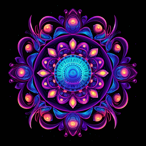 2d mandala made with alien faces uv colors vector style detailed