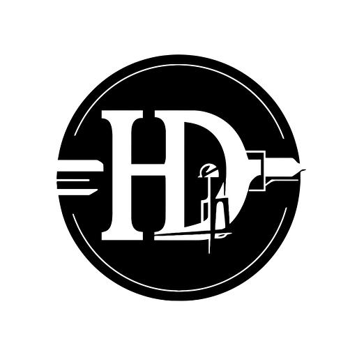 A logo for a carpenter with the black letter "D" and a bit bigger black letter "H" in the middle of a circle, vector, minimalistic,