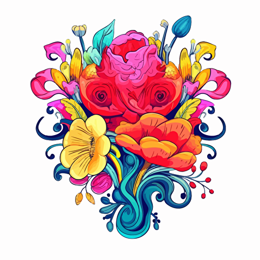 uterus. Cartoonish. Bright colors. Flowers. Fun. Vector, contour, White background. No mock-ups