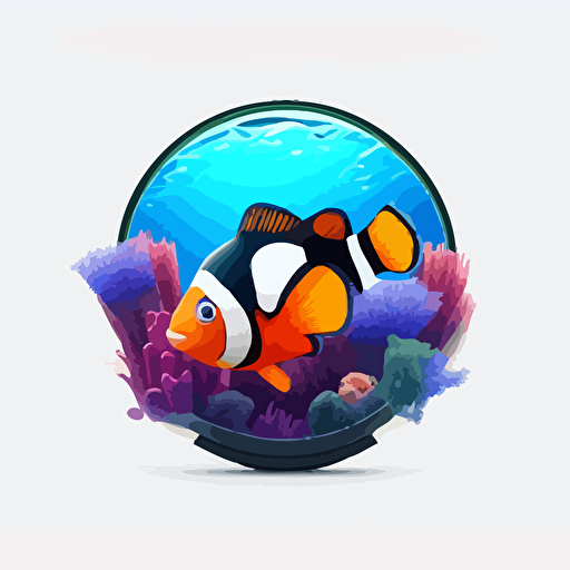vector logo multi color on white background clown fish in a aquarium that is a black terminal promt from a computer