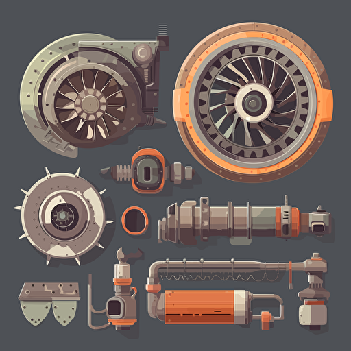 flat 2d Jet engine parts for 2d game, vector, game assets, for kids, true 2d, kid illustration, simple