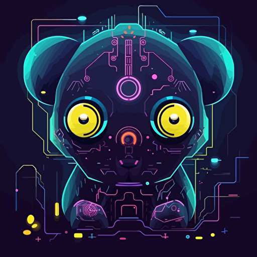 cute nft animed vector logo, cyberpunk background