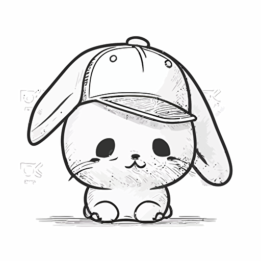 cute, happy bunny wearing a baseball hat, contour, vector, white background, clipart