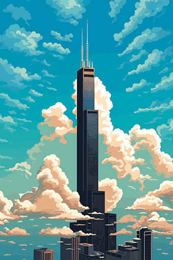 vector art, sears tower, clouds