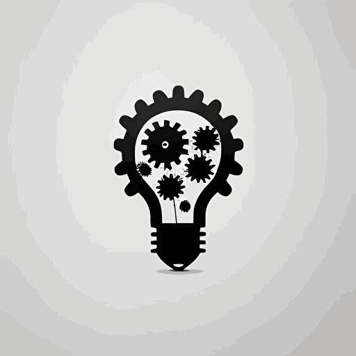 minimalist, modern iconic logo of a lightbulb with gear or cogs, black vector, on white background