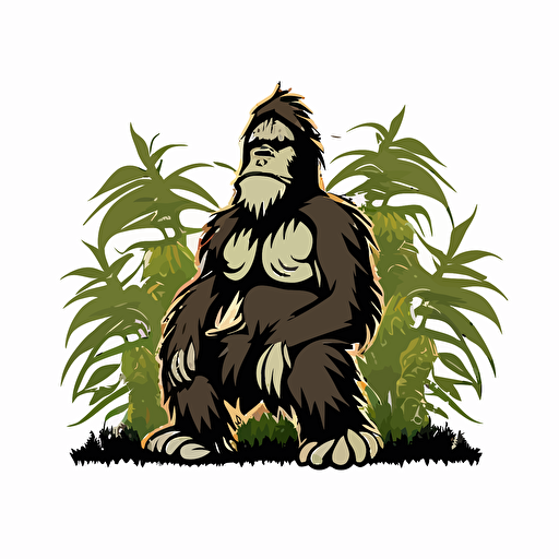 skunk ape in marijuana field, vector logo, vector art, 2d, simple cartoon, white background