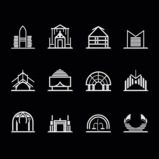 a logo vector pack of a ww2 brutalist bunker, outline design for logo, simple basic design, white on black, minimalist