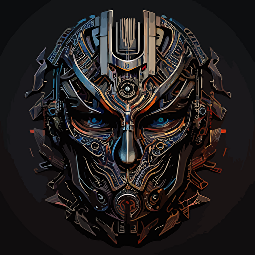 a mechanical robotic face vector logo. Mix of carbon fiber and titanium. Intricate detail, Color Grading, 32k, Super