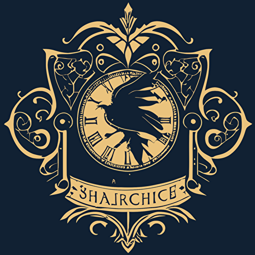 a vector type image of a square shaped ornate clock face with spandrels in the corners. In each spandrel there is an image representing a Hogwarts House. The upper left spandrel has the silhouette of a lion. The upper right spandrel has a silhouette of an eagle. The bottom left spandrel has the silhouette of a snake. The bottom right spandrel has a silhouette of a badger.
