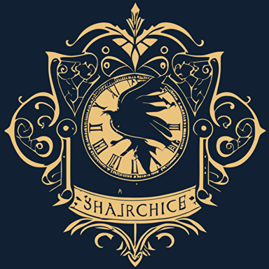 a vector type image of a square shaped ornate clock face with spandrels in the corners. In each spandrel there is an image representing a Hogwarts House. The upper left spandrel has the silhouette of a lion. The upper right spandrel has a silhouette of an eagle. The bottom left spandrel has the silhouette of a snake. The bottom right spandrel has a silhouette of a badger.