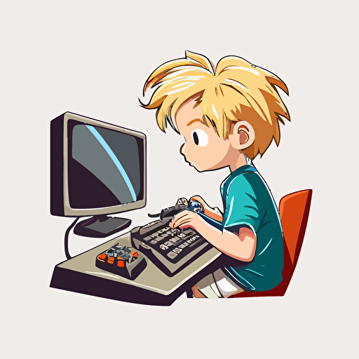 a vector art white boy with blonde hair who is gaming on keyboard