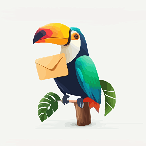 vector illustration of smiling toucan with an envelope, for customer support online course, no background color, friendly and appealing, colorful