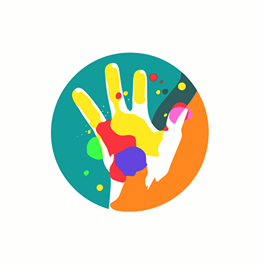 simple vector icon, logo like, representing children's playfulness and creativity through hand painting, colorful, no text