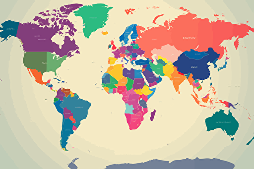 flat vector, colour coded world map