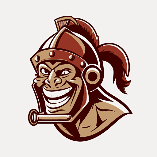 simple vector logo of a smiling monkey with a trojan helmet