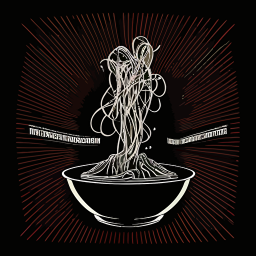 [cyberpunk realism], iconic logo of [a bowl of spaghetti bolognese for a cd album cover], [white] vector, on black [background]