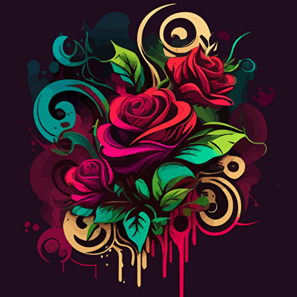 funny picture of roses for graffiti app, graffiti style, vector