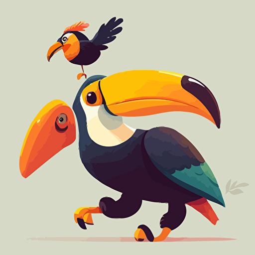 vector illustration of a small toucan winning over big toucan, friendly, colorful