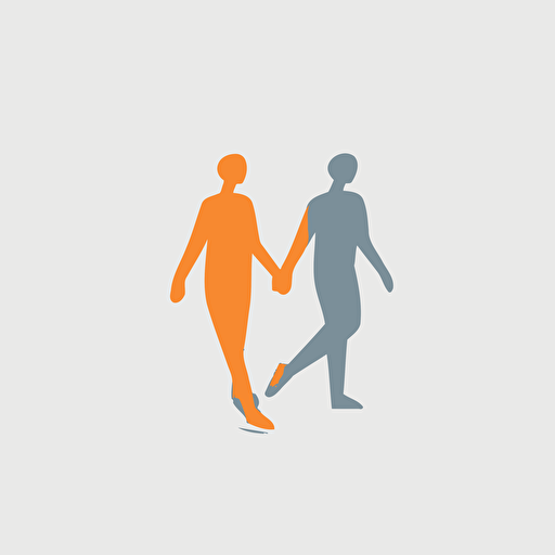 a simple logo of two hand holded humans going through one way, gradient, flat, vector, colours in grey and orange
