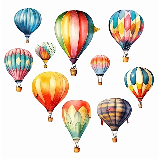 balloons, detailed, cartoon style, 2d watercolor clipart vector, creative and imaginative, hd, white background