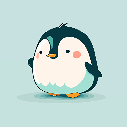 vector penguin, cute cartoon, flat color, kawaii japanese