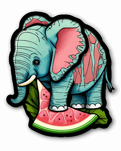 elephant watermelon hybrid, retro aesthetics, vector image, sticker, pantone colors, white background