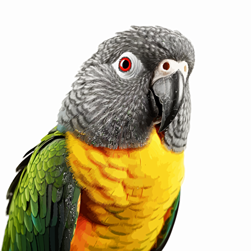 Senegal Parrot bird looking straight in the camera, white bg, vector
