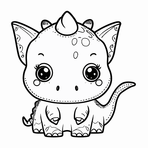 Cute Triceratops, big eyes, Pixar style, simple outline and shapes, coloring page black and white comic book flat vector, white background