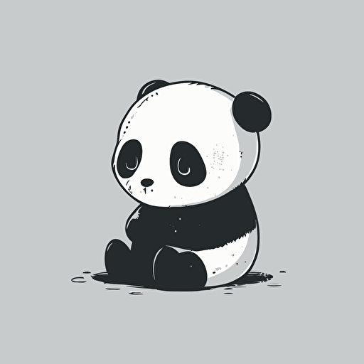 2d illustration vector of a cute panda sitting, black and white cartoon cartoon, high quality image, minimal detail