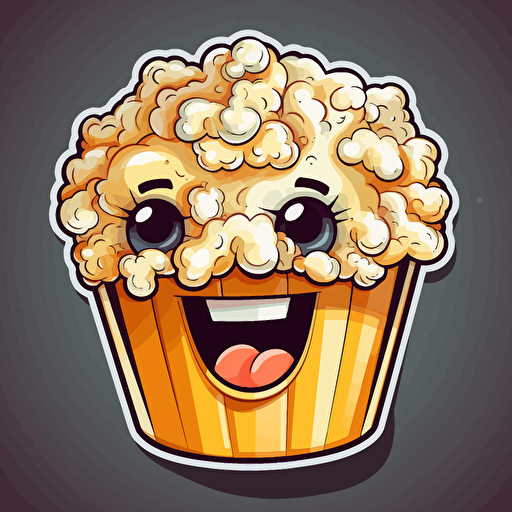 sticker design, super cute pixar tub of popcorn, vector