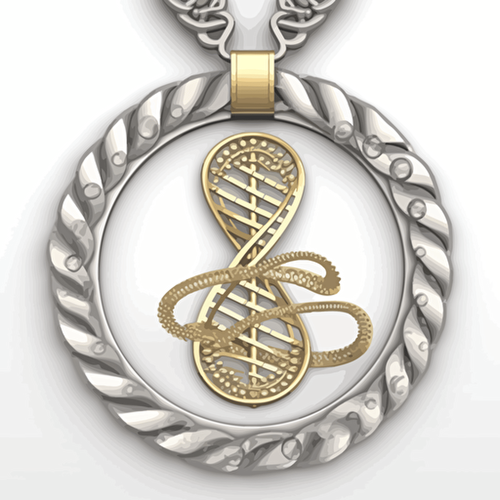 a medal with the symbol of a dna strand and the symbol of a scale, balance, vectorized, symmetric, extremely detailed, extremely intricate,