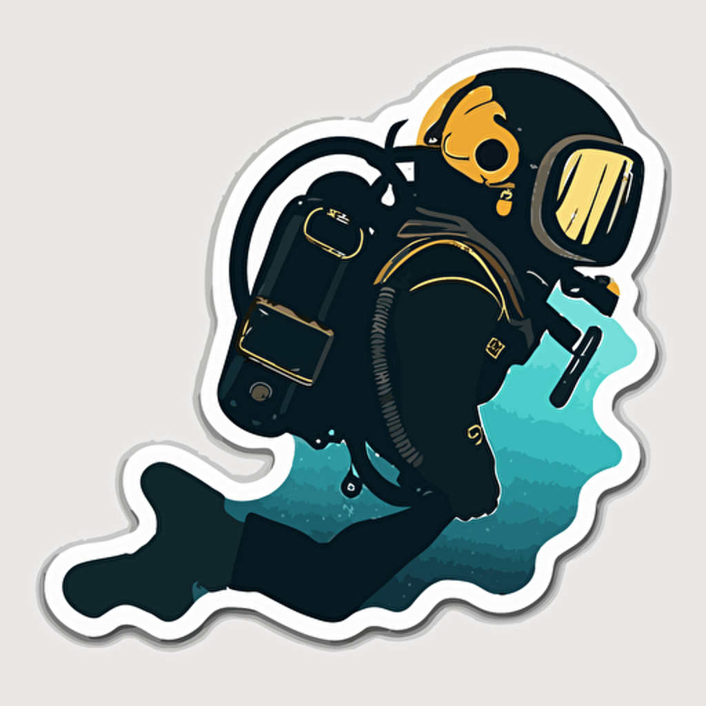 sticker, vector, minimalist design, rescue scuba diver, no background