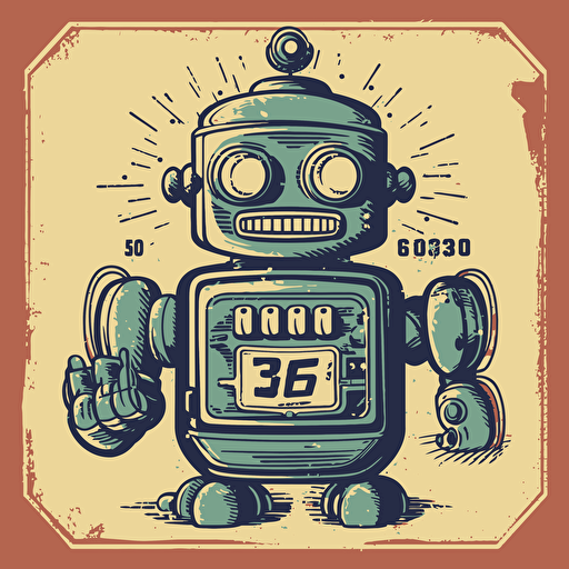 1950’s style robot, sticker, vector