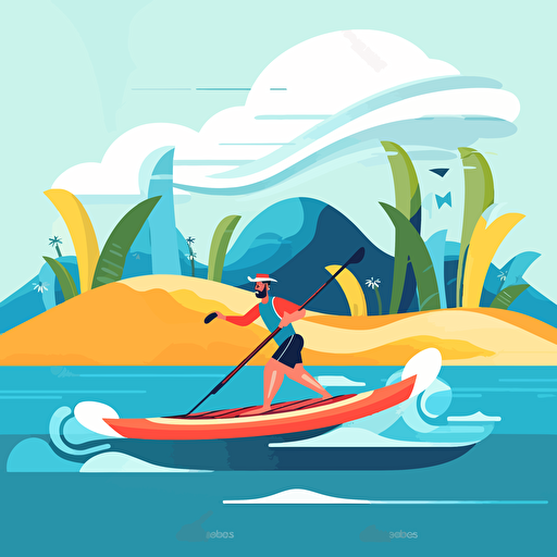 vector flat illustration of surf ski paddler