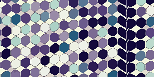 hexagonal vector style illustration, repeatable pattern, blue and purple and green, lino print, line detail, grainy texture