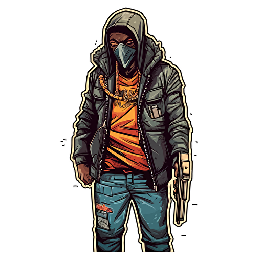 Gang member, Holding gun, Sticker, Vector, Comic Book Art,
