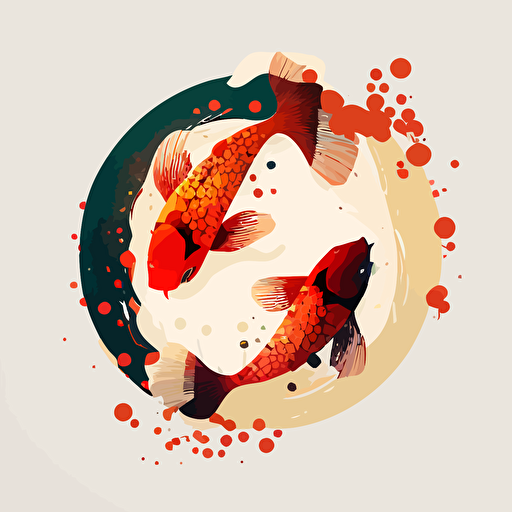 Two Koi Illustration Red Koi Koi Clipart Vector minimalist with the red circle background. Elegant and fluid. –– v 5