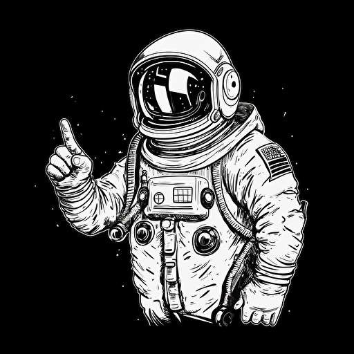 happy astronaut giving thumbs up, simple vector black and white, children book illustration, minimalism, detailed, ghibli style