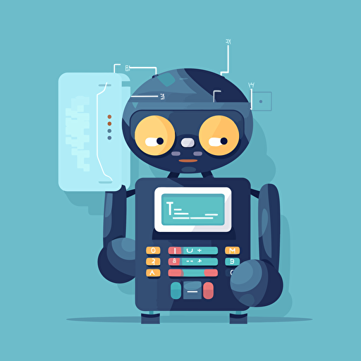 vector illustration chatbot and calculator, flat, #FBBC34, #3A2F4D