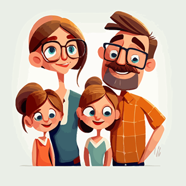 family of 4, happy, vector, white background, fully length