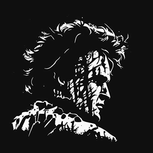 32bit leatherface, white on black background, no shading, 2D, vector, 3:4