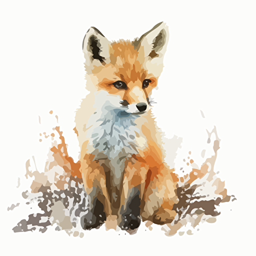 baby watercolor fox vector,comic style, white background