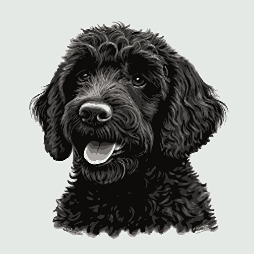 happy black Labrador poodle dog, simple vector art, white background