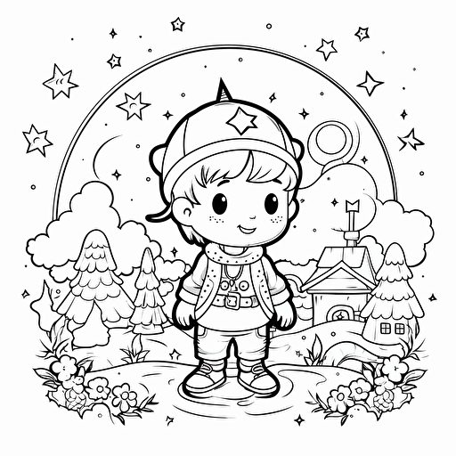 2d illustration, simple vector cute coloring page
