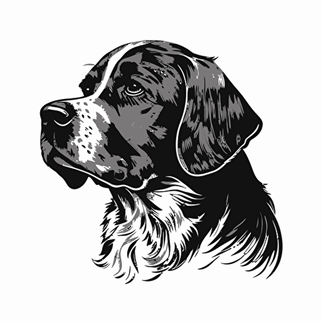 A logo of a dog in a vector style with no background in black and white colors